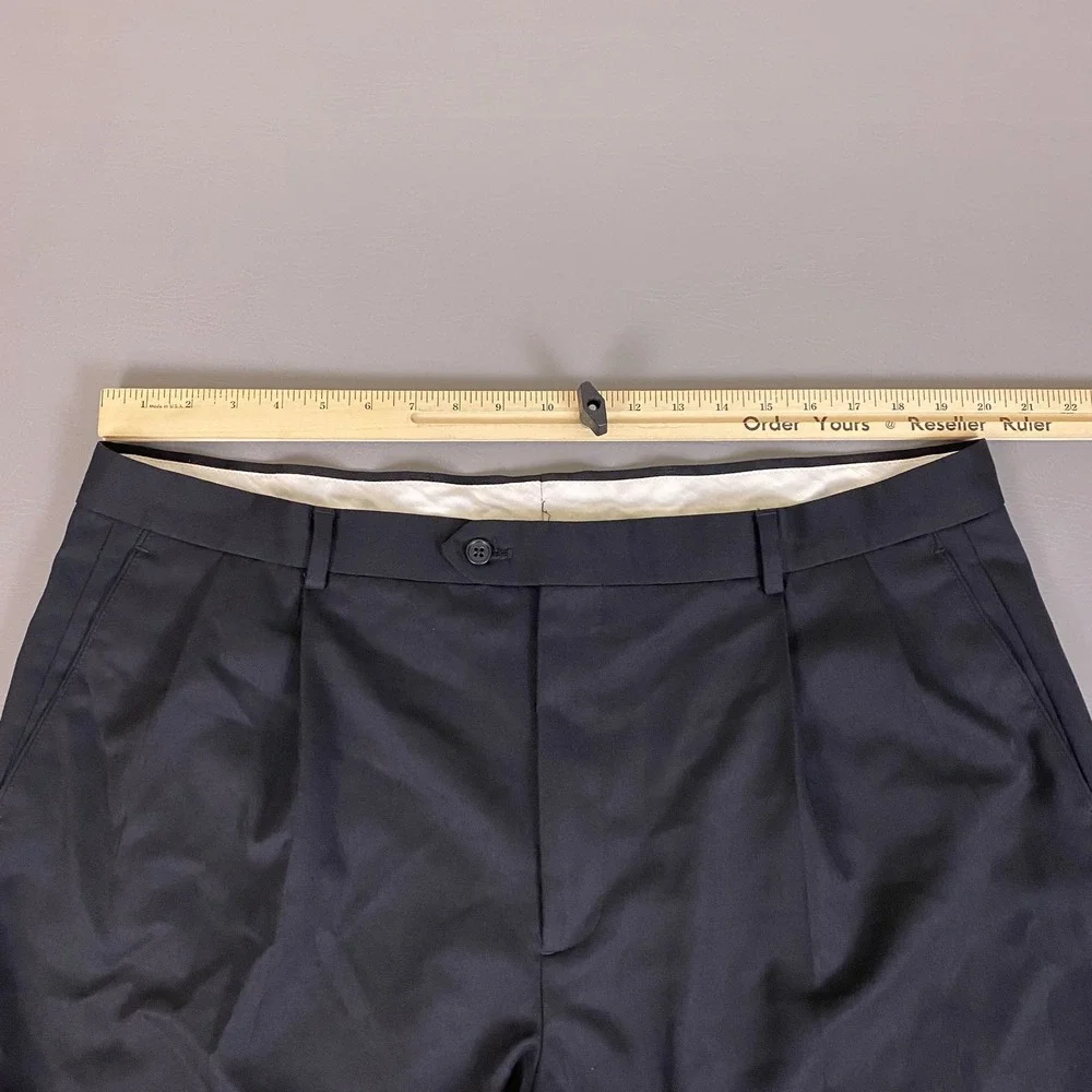 Joseph & Feiss Wool Dress Pants Mens Size 40x34 Black Pleated Cuffed Relaxed Fit